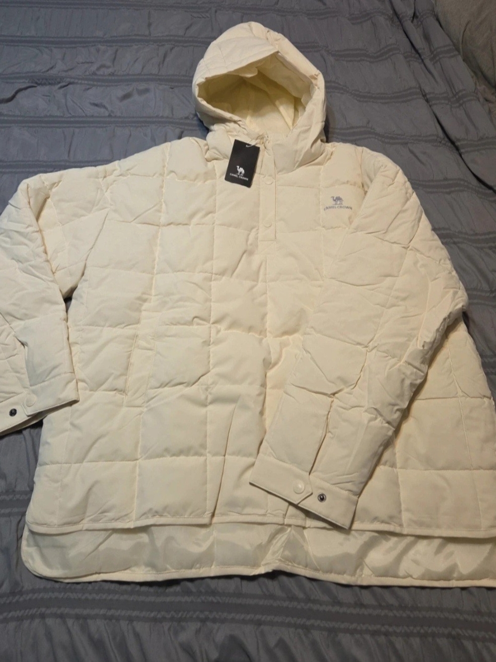 Women's Cream Quilted Hooded Puffer Jacket